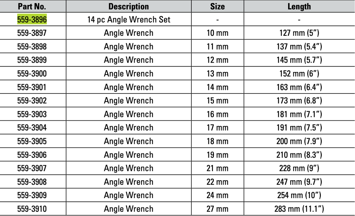 CAT 14 Piece Metric Angle Wrench Set 559-3896